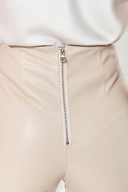 Брюки клеш из экокожи серо-бежевого цвета