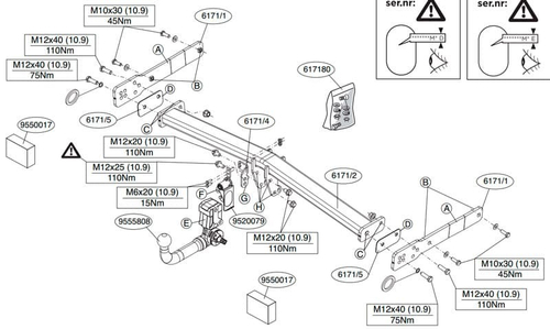 Фаркоп Brink (Thule) 617100 для AUDI Q3 12- / VW TIGUAN 07-(паспорт и сертификат в комплекте)(без электрики)