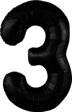 Шар (40''/102 см) Цифра, 3 Slim, Черный блеск, 1 шт. в уп.