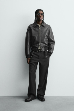 ZARA КУРТКА ИЗ ТИСНЕНОЙ КОЖИ, ЧЕРНЫЙ