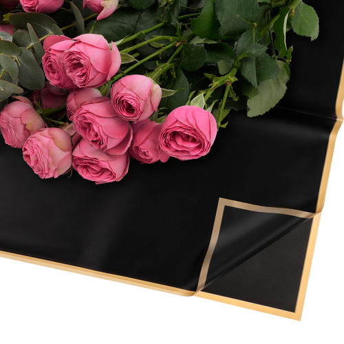 Упаковочная пленка 53мкр (0,57*0,57 м) Золотистая кайма, Черный, Матовый, 1 шт.