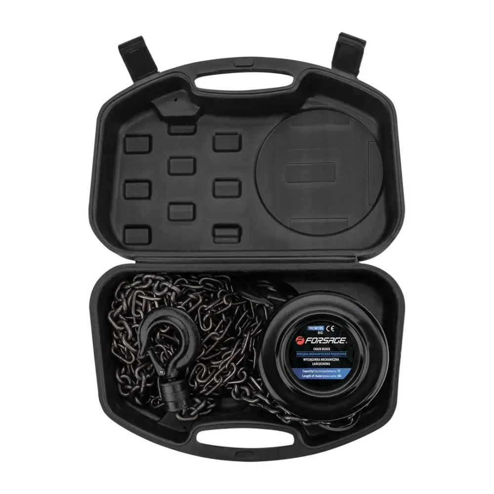 Лебедка механическая подвесная с фиксацией цепи натяжения, 1т (длина цепи - 2.5м) в кейсе Forsage F-TRC9010S BIG