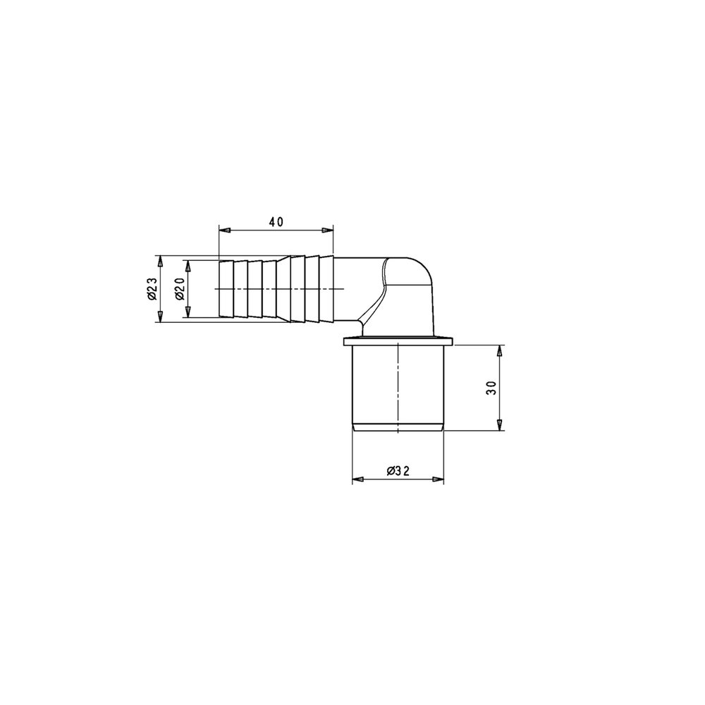 32 Адаптер для подключения слива быт/техники Г-образный (20*23)