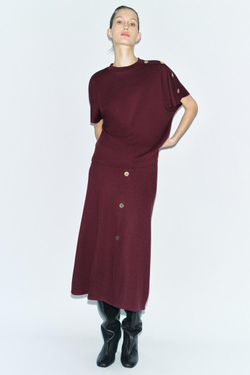 ZARA ТОП ИЗ МЯГКОЙ ТКАНИ С ПУГОВИЦАМИ, ЦВЕТ БУРГУНДСКОГО ВИНА