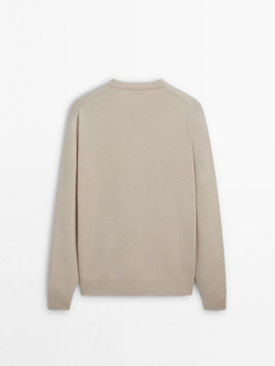 Massimo Dutti Свитер из смесовой шерсти с круглым вырезом, бежевый