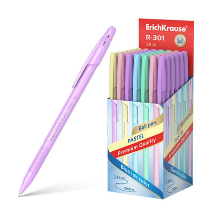 Ручка шар. ЕК R-301 Stick Pastel синяя, 0,7мм, пласт.корп.ассорти
