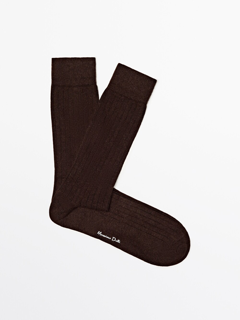 Massimo Dutti Высокие носки в рубчик, шоколадный