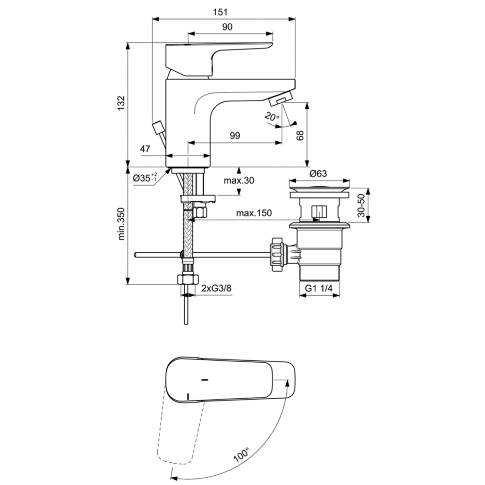 Смеситель Ideal Standard CERAPLAN III SLIM BC578AA  для умывальника