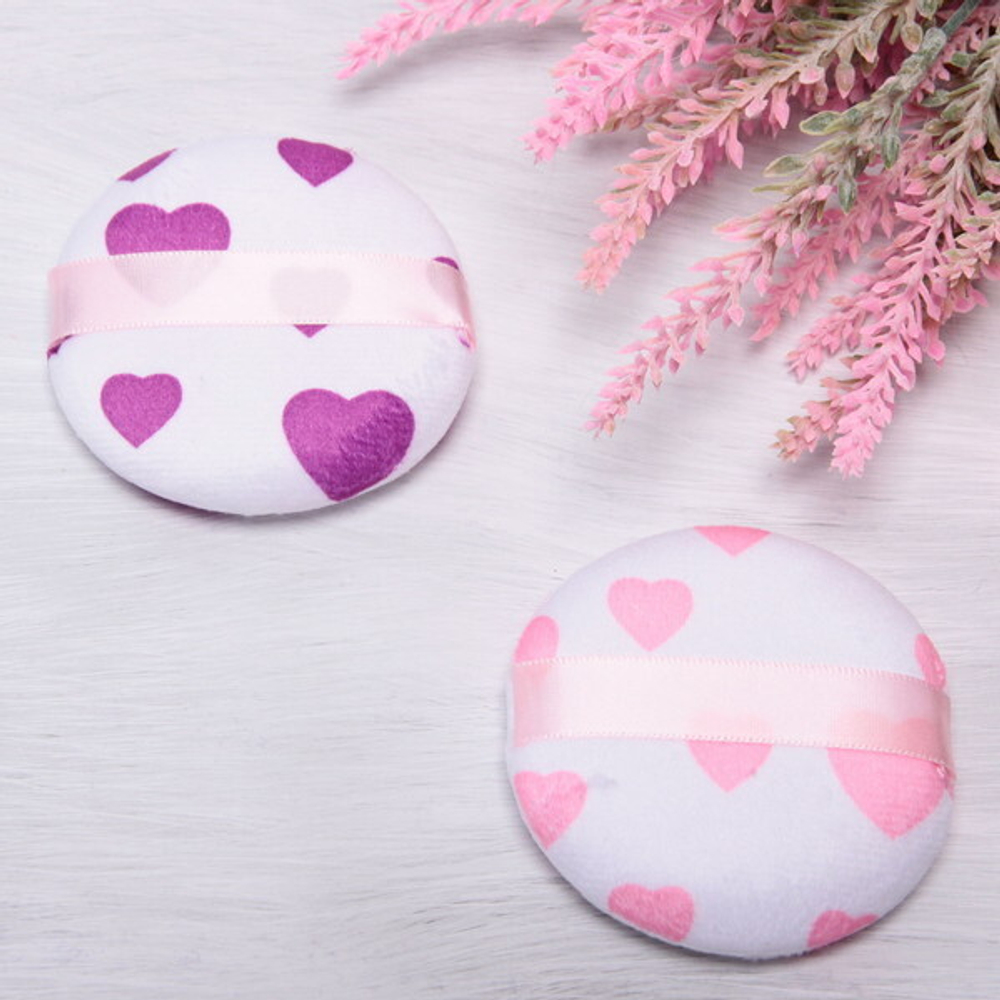 Пуховка для нанесения косметических средств «Beauty - Love», микс 3-4 цвета, d-7,8см