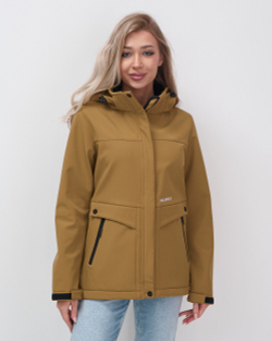 Ветровка спортивная женская с капюшоном softshell горчичного цвета 9566G