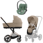 Коляска 3 в 1 Cybex Priam IV Rosegold complete и автокресло Cloud T i-Size Leaf Green Plus Cozy Beige
