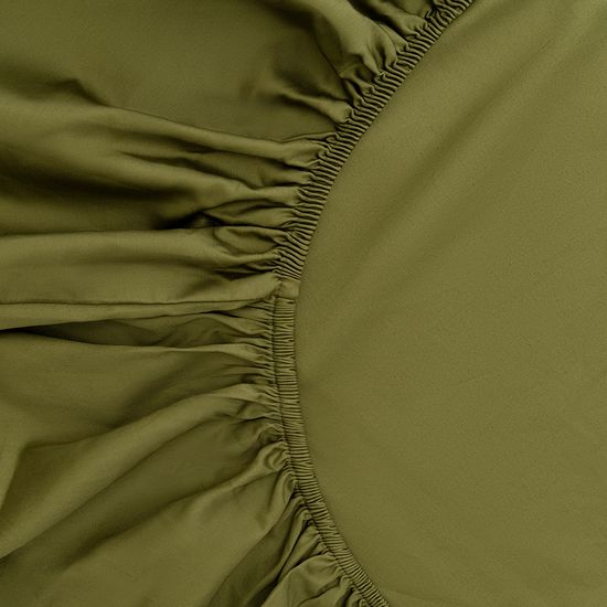 Простыня на резинке из сатина из коллекции meditation, olive, 180х200х30 см