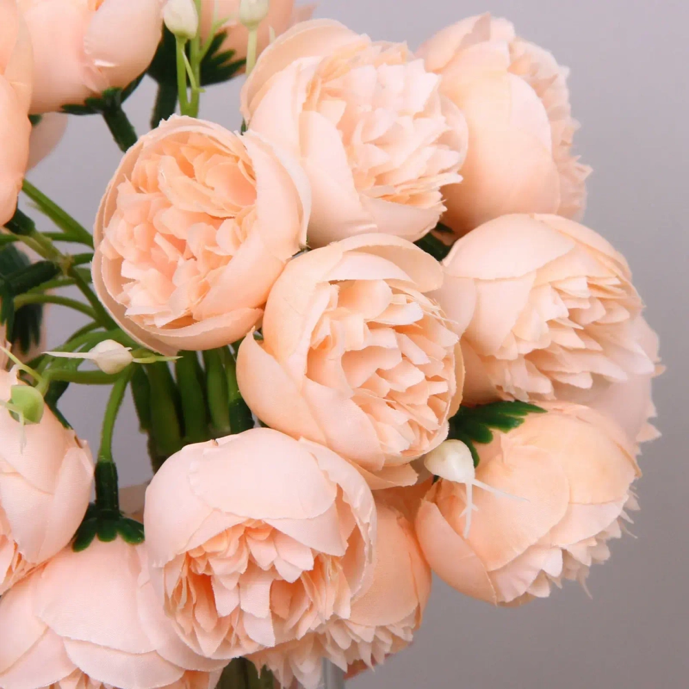 Цветы искусственные «Нежные пионы» букет 9шт 27 голов 30см чайные
