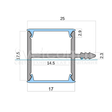 Комплект 1725, врезной 2-сторонний, диффузор белый, 3 м, алюминий