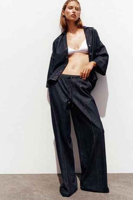 ZARA ДЖИНСОВАЯ РУБАШКА Z1975 С ШИРОКИМИ РУКАВАМИ, СИНИЙ