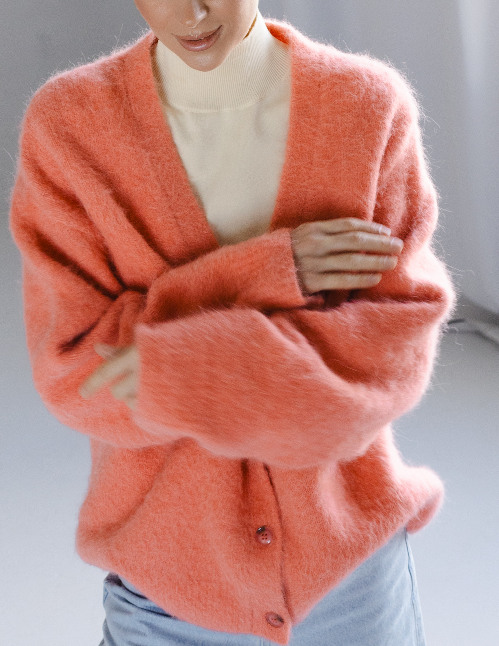 Кардиган альпака коралловый