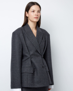 Жакет двубортный с дополнительными петлями из тонкой шерсти елочка серый