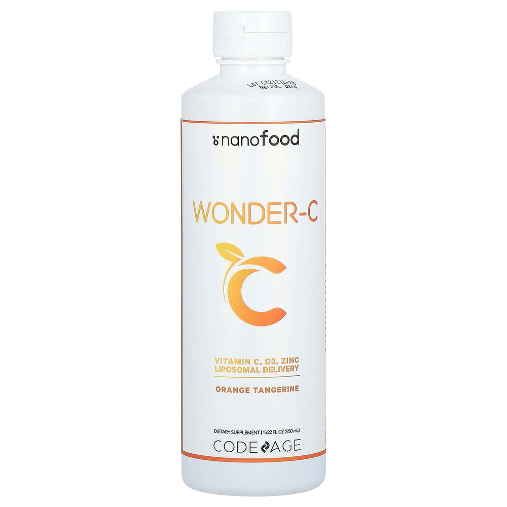 Codeage, Nanofood, Wonder-C, добавка с витамином C, со вкусом апельсина и мандарина, 450 мл (15,22 жидк. унции)