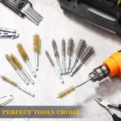 Щетка для скважин из нержавеющей стали с шестигранной ручкой, набор из 14 шт. для полировки и снятия заусенцев