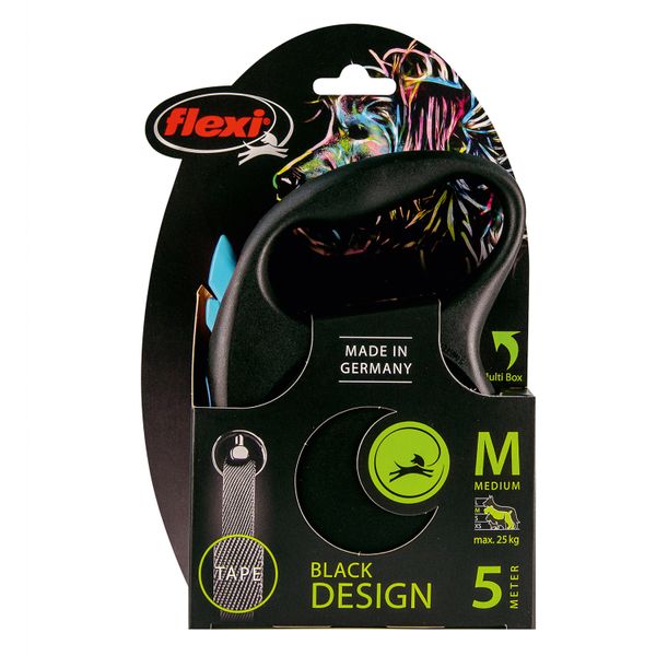 Рулетка flexi Black Design M (до 25 кг) 5 м лента черный/синий