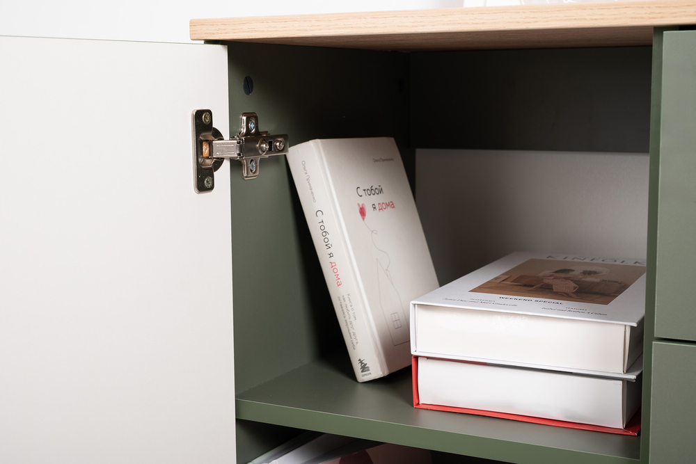 Маттиас Комод 16.245 Дымчатый Зеленый, Гикори Рокфорд Натуральный,Белый PE шагрень