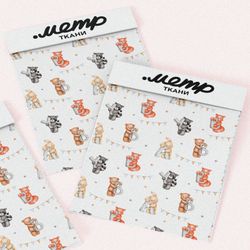 Ткань саржа зверята с буквами