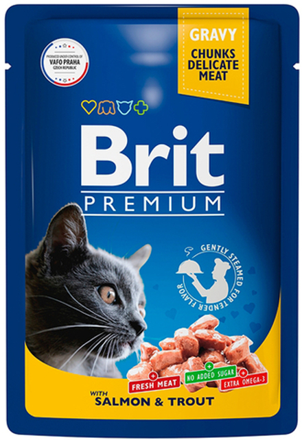 Консервы BRIT Premium для взрослых кошек, лосось и форель, 85 г