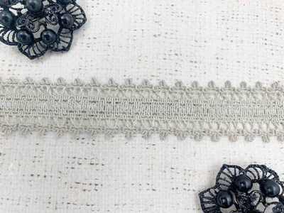 Кружево хлопковое/Тесьма вязаная, рис. 60004, ш. 3 см, пр-во Беларусь, бежево-серый