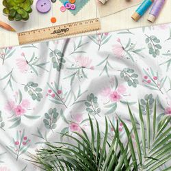 Ткань шелк Армани акварельные бледные цветы и листья