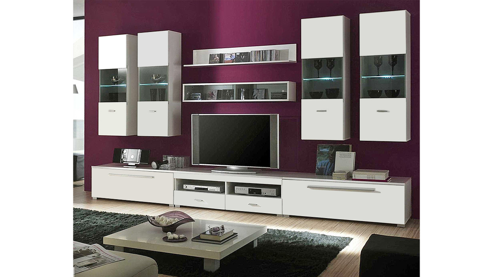 Гостиная Ганг Белый Фасадный 0101 340*48*200 см, Белый Фасадный   Фиеста