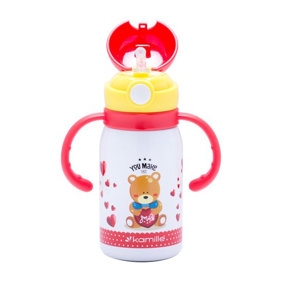 Термос для детей 300 мл. из нержавеющей стали Kamille КМ-2027 с трубочкой и двумя ручками