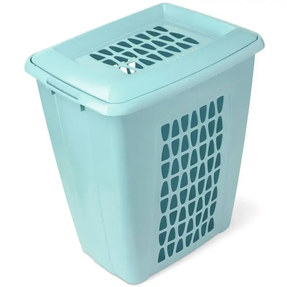 Корзина для белья Молетта прямоугольная 45л с крышкой бирюзовая С701БИР