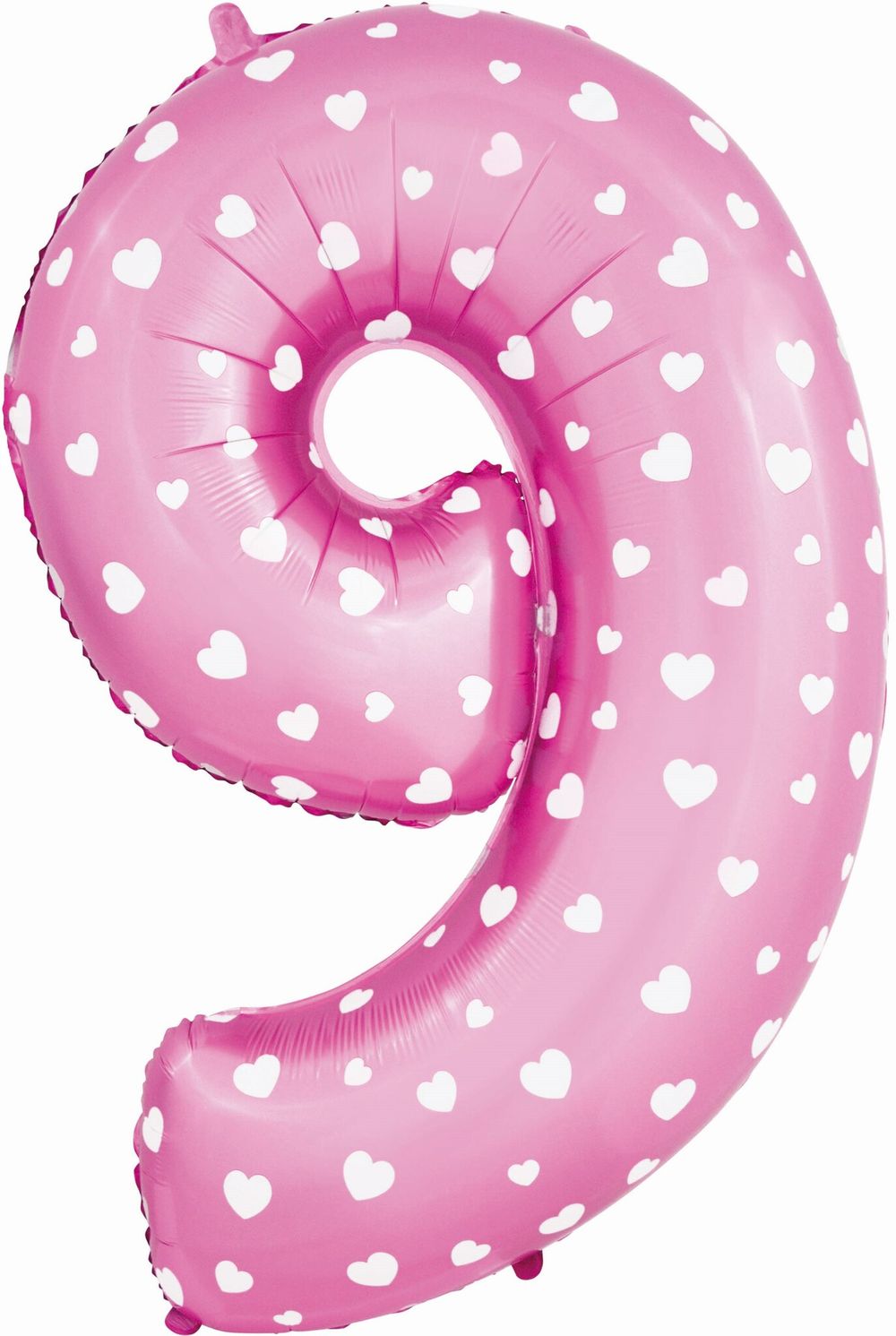 Шар (40"/102 см) Цифра, 9, Сердечки, Розовый, в упаковке 1 шт.