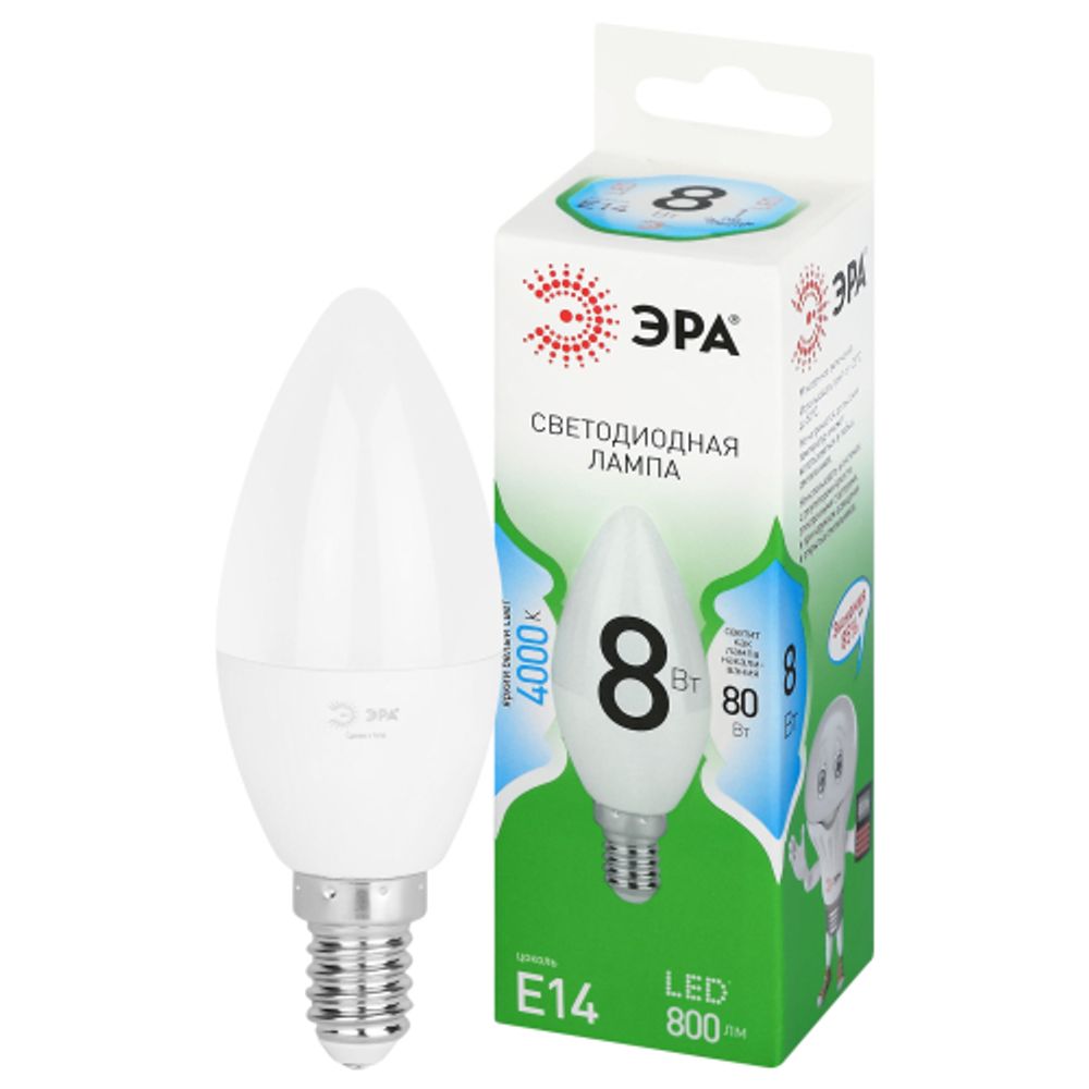 Лампа светодиодная ЭРА GREEN LINE LED B35-8W-840-E14 GL 8Вт свеча яркий белый свет E14 | Лампы cветодиодные Свеча (B/C)