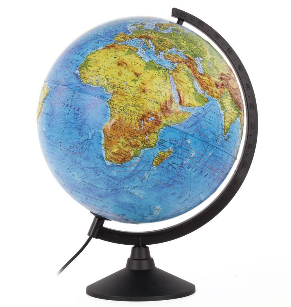 Глобус Земли 320 мм "Двойная карта" рельефный с подсветкой, на пластиковой подставке