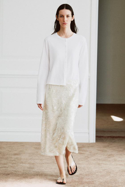 ZARA ЮБКА МИДИ С ПАЙЕТКАМИ — ZW COLLECTION, ЖЕЛТОВАТО-БЕЛЫЙ