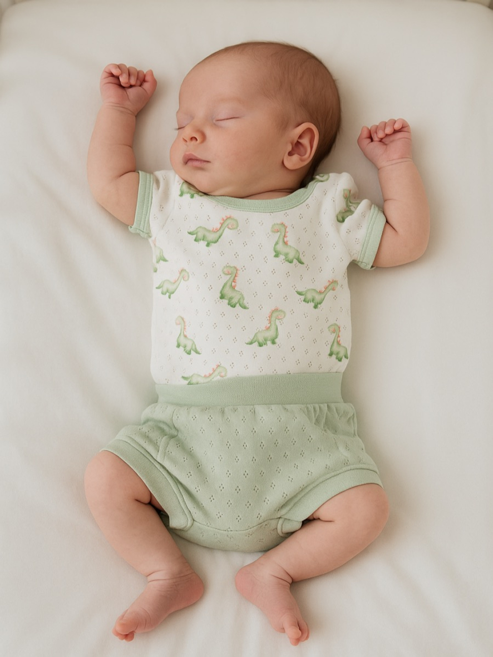 Боди "Дино" и шортики, Крем/ментоловый