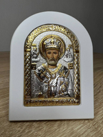 Николай Чудотворец, икона арочная, белое дерево 86х112