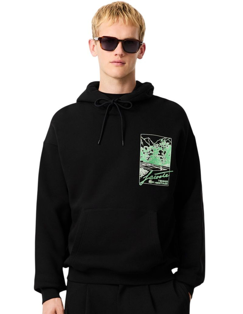 Мужская теннисная кофта Lacoste Printed Fleece - black