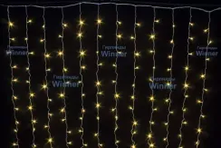 Занавес с мерцающим диодом 1.5*1.5 м., 220V, 160 теплых белых LED ламп, соединяемый, прозрачный провод, Winner (ww.03.5T.160+)