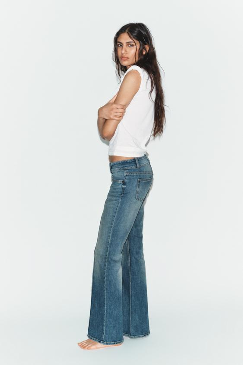 ZARA ДЖИНСЫ TRF BOOTCUT С НИЗКОЙ ПОСАДКОЙ, СИНИЙ