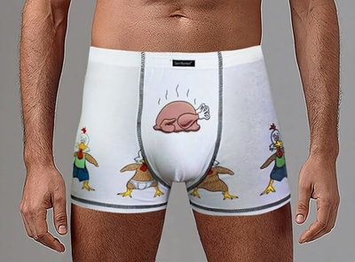 Мужские трусы-боксеры с принтом в виде ощипанных курочек (Размер: XXL) (Цвет: белый)