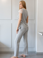 Женский домашний костюм-пижама с кружевом (Размер: XXL) (Цвет: серый с белым)