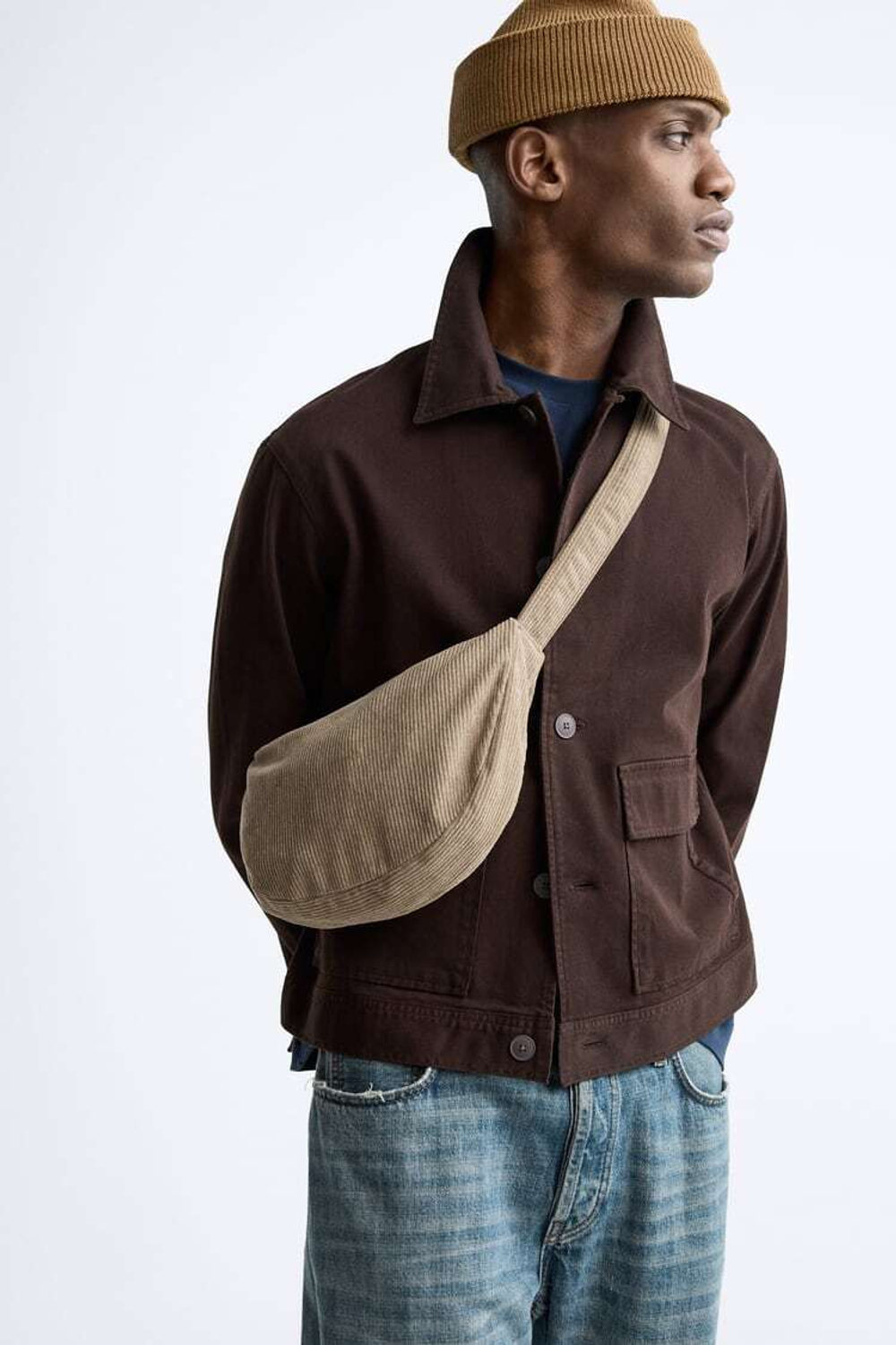 ZARA МИНИ-СУМКА ИЗ ВЕЛЬВЕТА С ПЛЕЧЕВЫМ РЕМНЕМ, БЕЖЕВЫЙ