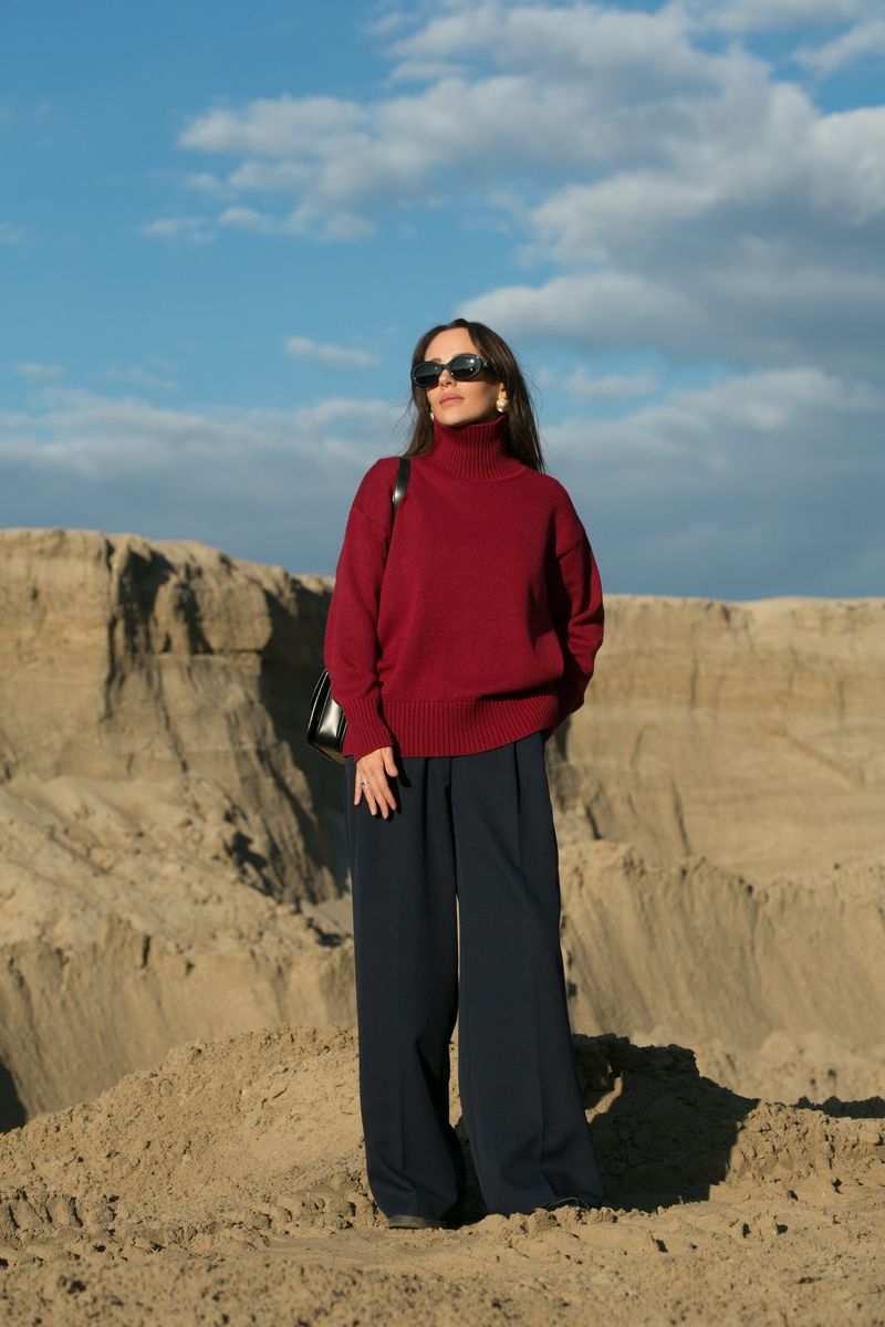 Свитер из шерсти мериноса OVER бордовый