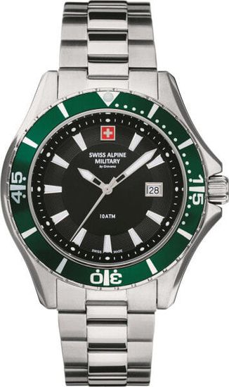 С браслетом Мужские наручные часы с серебряным браслетом Swiss Alpine Military 7040.1134 diver 45mm 10ATM