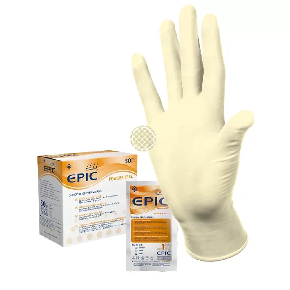 Перчатки латексные хирургические стерильные неопудренные анатомические Epic SG PF размер 7,0 50 пар