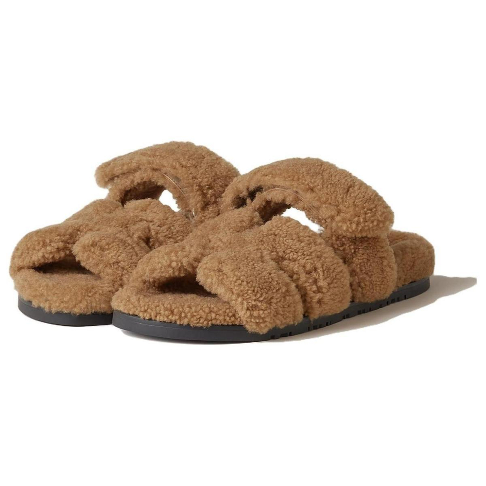 Hermes Chypre suede comfortable casual one-word slippers women's brown, H222196Z 1J