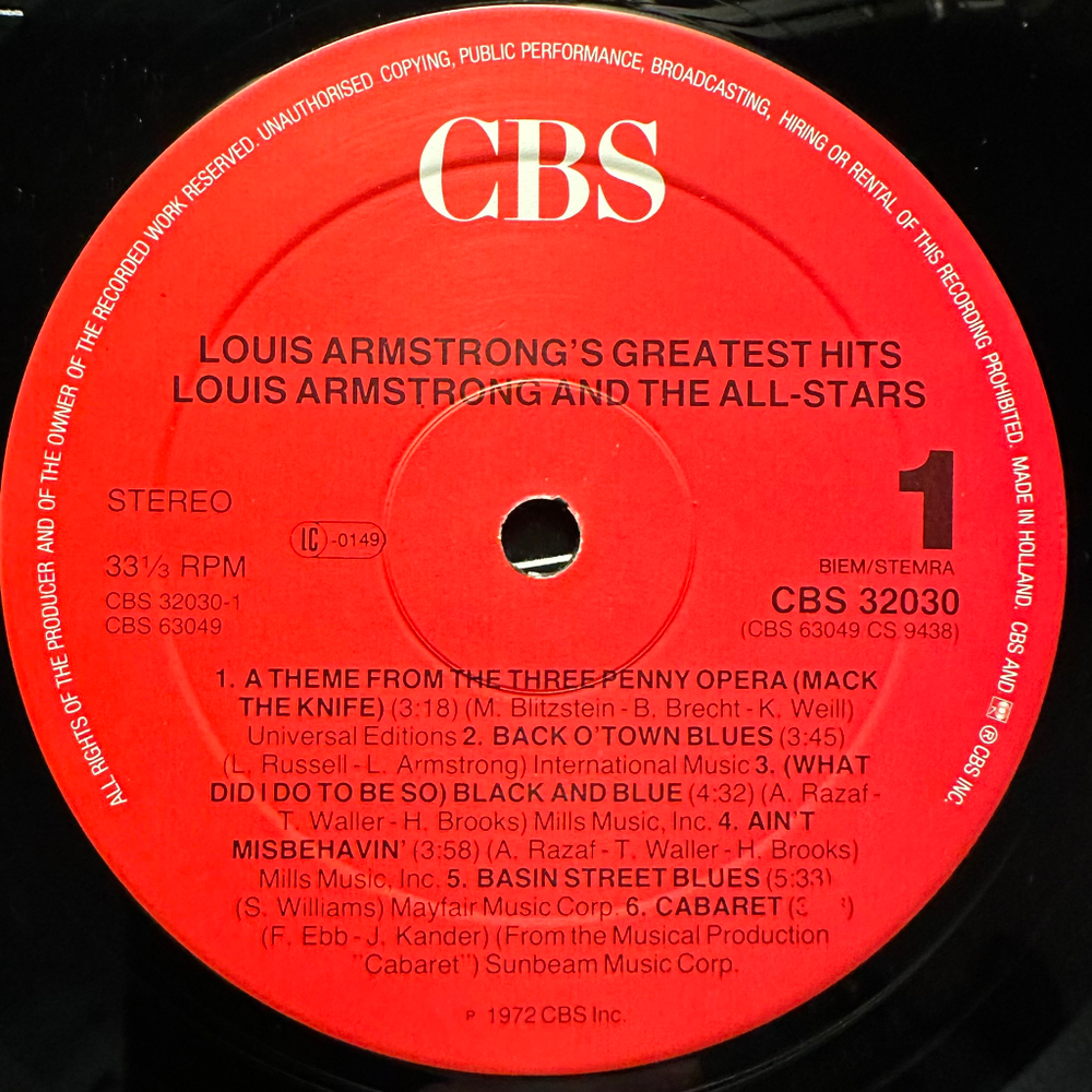 Louis Armstrong - Louis Armstrong's Greatest Hits (Голландия)