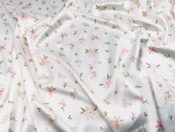 Эластичный бельевой атлас-стрейч, цветы на кремовом фоне, (Арт: ASP-002)